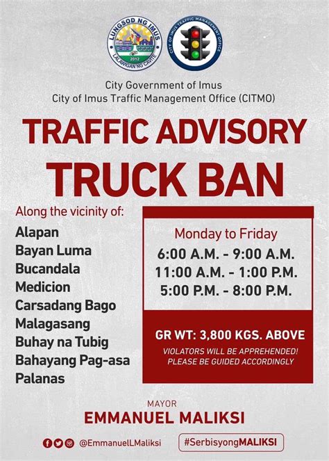 imus cavite truck ban|Advisory from the City of Imus .